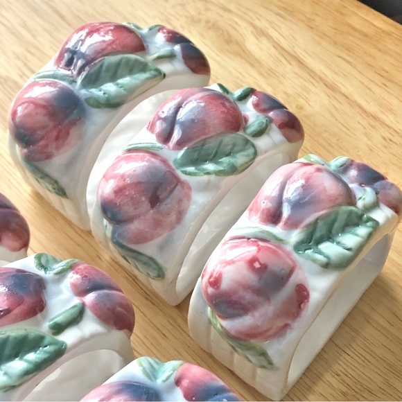 Vintage Town and Country Porcelain Basket Weave Apple Harvest Napkin Rings (6) - Picture 8 of 11